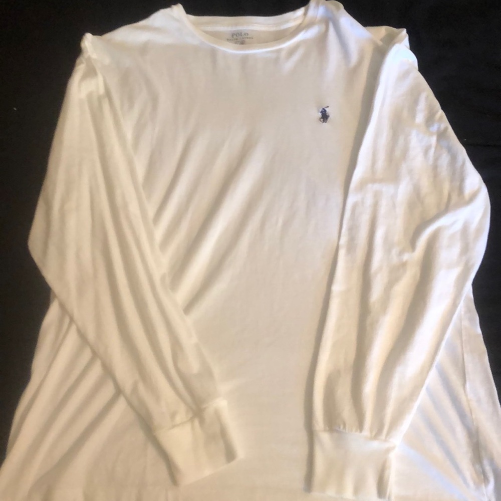 White Long Sleeve Crew Neck Polo Tee Size Large